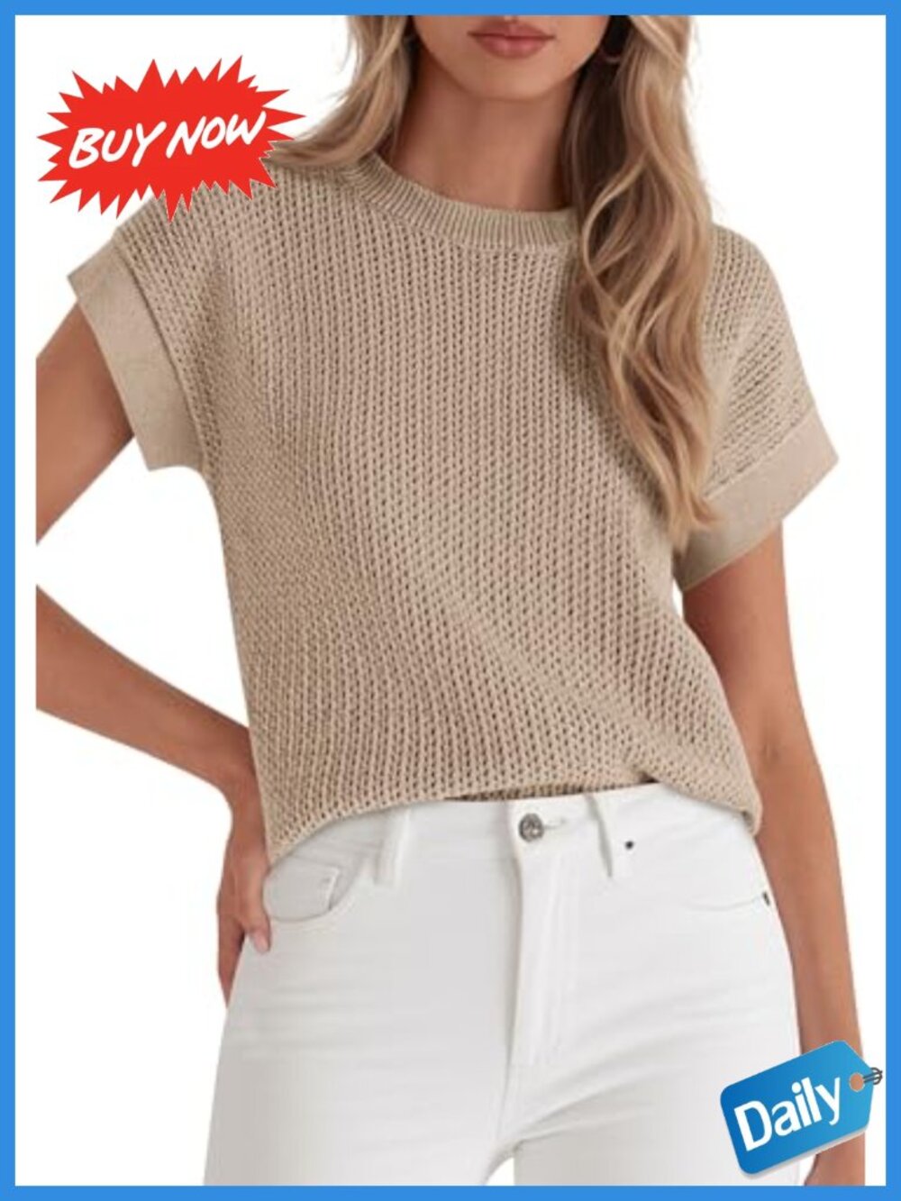 Women's Crochet Sweater Vest Cap Sleeve Knit Top